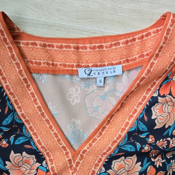 Cezele Womens Boho Floral Vneck Midi Dress Country Western Festival Tunic Small - Picture 8 of 16